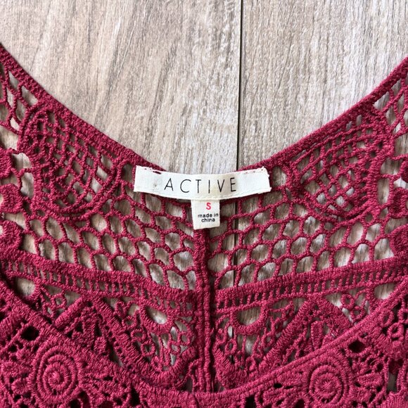 Active Crochet Fringe Burgundy Tank Top Womens Small Boho Festival Retro 70s - Picture 11 of 13